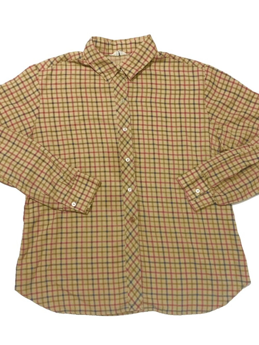 VTG 70s 80s Yellow Grid Plaid Button Down Shirt Blouse Style Rite Retro